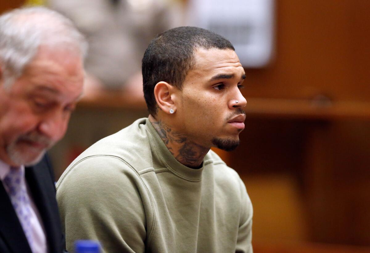 Singer Chris Brown attends a progress hearing at Los Angeles County Superior Court on Thursday in Los Angeles.