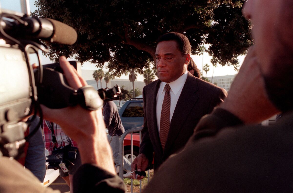Al Cowlings outside court in Santa Monica in 1996. (Clarence Williams / Los Angeles Times)