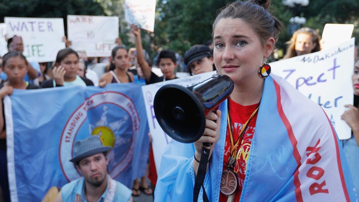 Woodley and North Dakota Native American children participate in the Stop The Dakota Access Pipeline protest at Union Square in 2016.