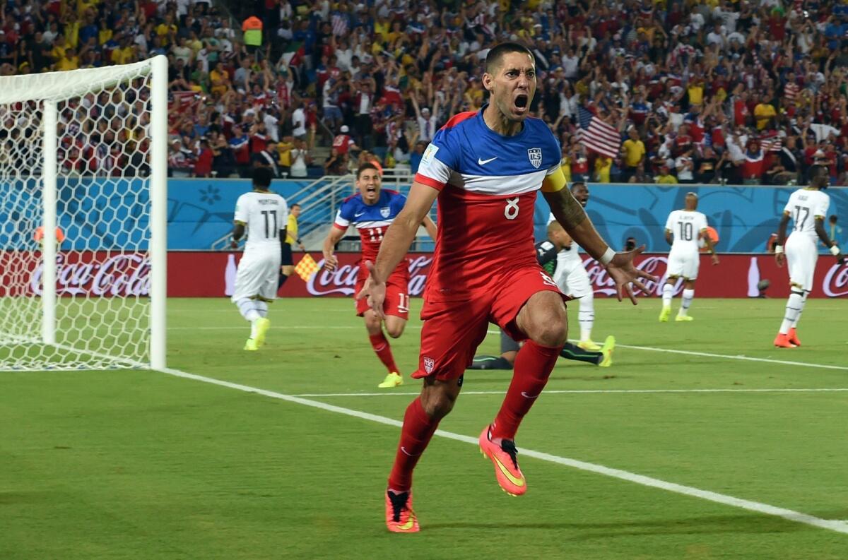 U.S. forward Clint Dempsey celebrates after scoring during the match with Ghana on Monday.