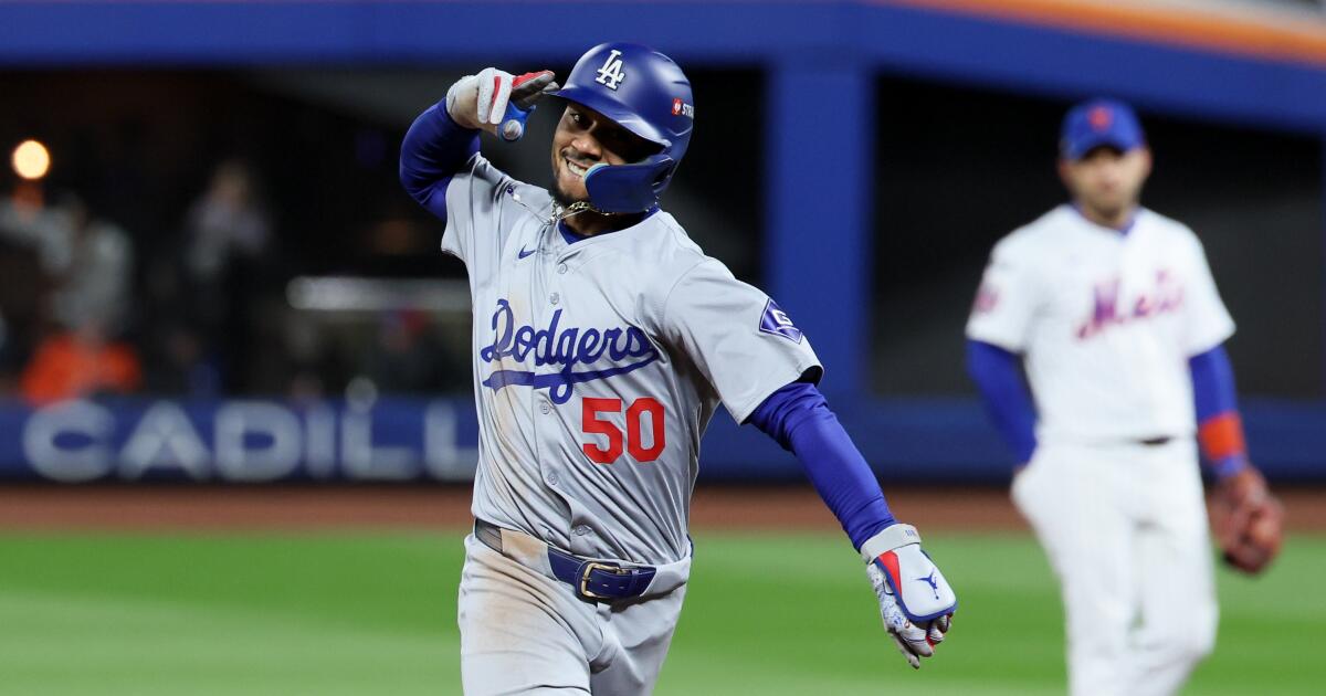 Dodgers show their offensive might, blowing out Mets to move a win away from World Series