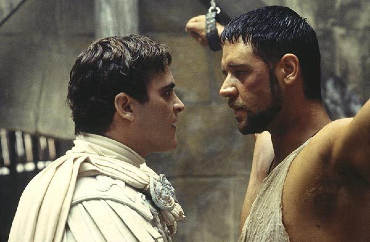 Joaquin Phoenix and Russell Crowe in the movie "Gladiator."