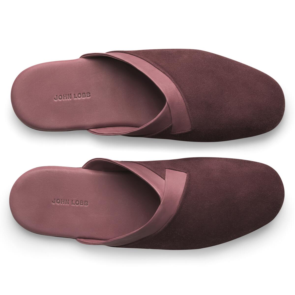 A photo of John Lobb's Knighton slippers in burgundy cashmere suede.