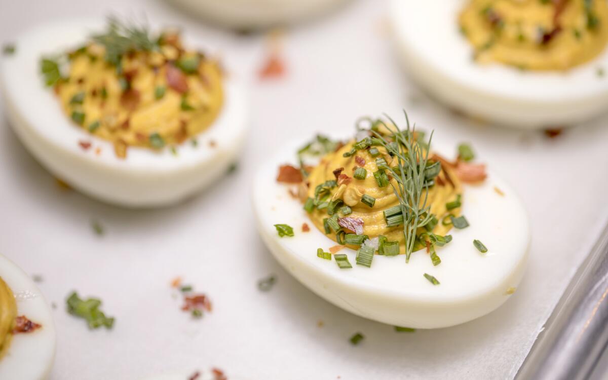 Deviled eggs with chile flake and sea salt