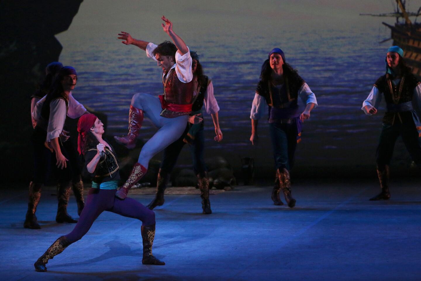 Alexander Omar, left, and Ivan Vasiliev of the Mikhailovsky Ballet performing "Le Corsaire" at Segerstrom Center for the Arts.