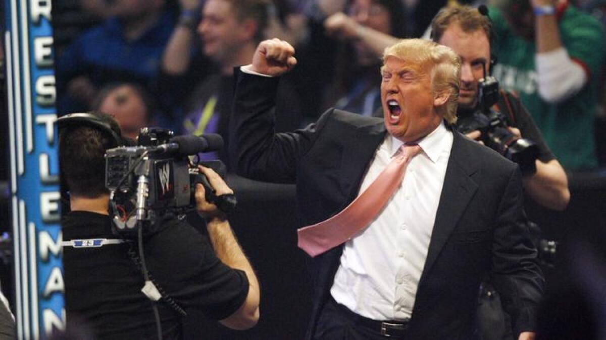Donald Trump at a Wrestlemania event called "Hair vs. Hair" in Detroit in 2007.