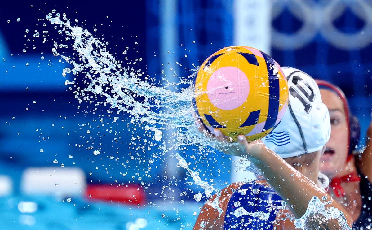 U.S.A. Women's Water Polo Team plays a match against Greece in the 2024 Olympics in Paris.