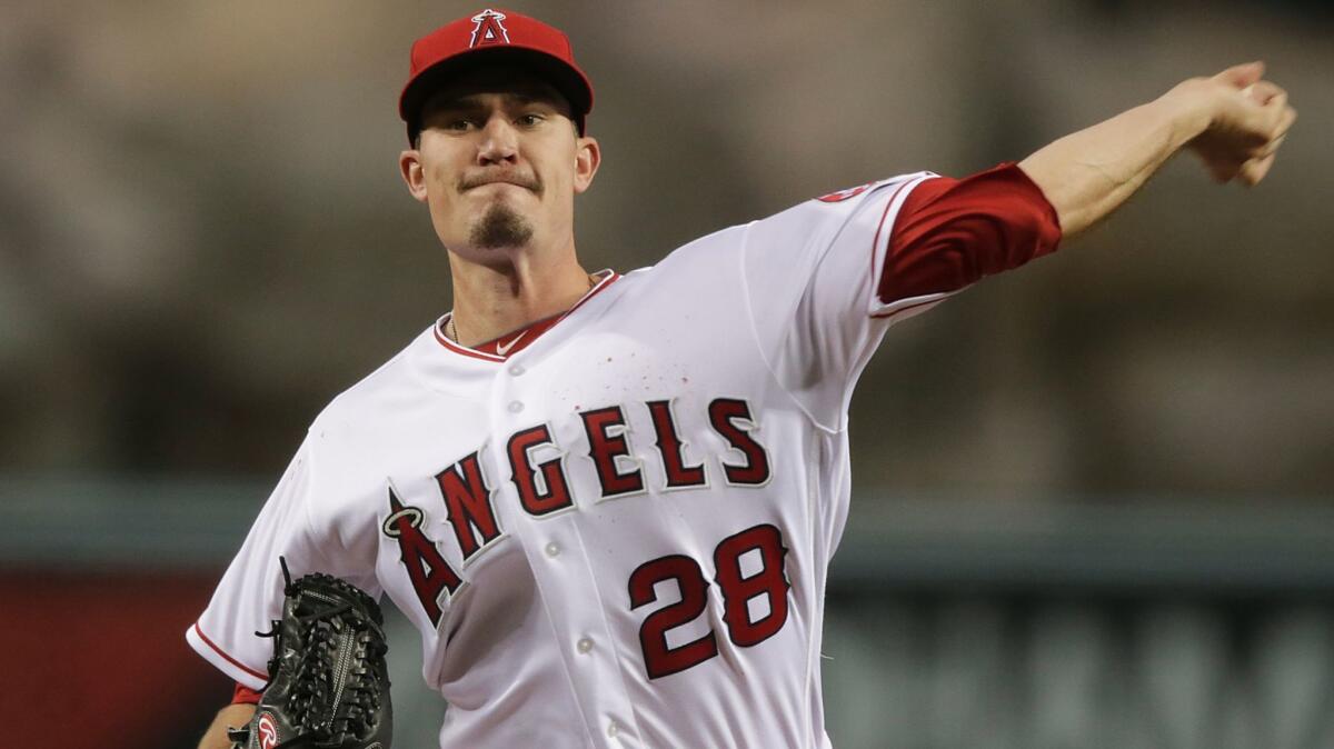 Angels' Andrew Heaney pitches against the Chicago Cubs on April 5, 2016.