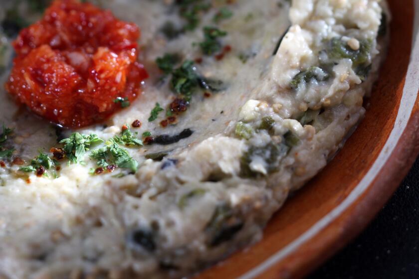 Grilled eggplant dip with tahini, yogurt and roasted chiles