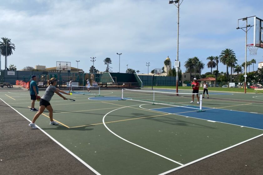 The La Jolla Rec Center pickleball courts are painted on the recently repaved basketball courts at 615 Prospect St.