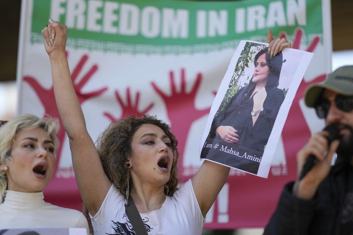 Iranians who live in Brazil protesting the death of Mahsa Amini