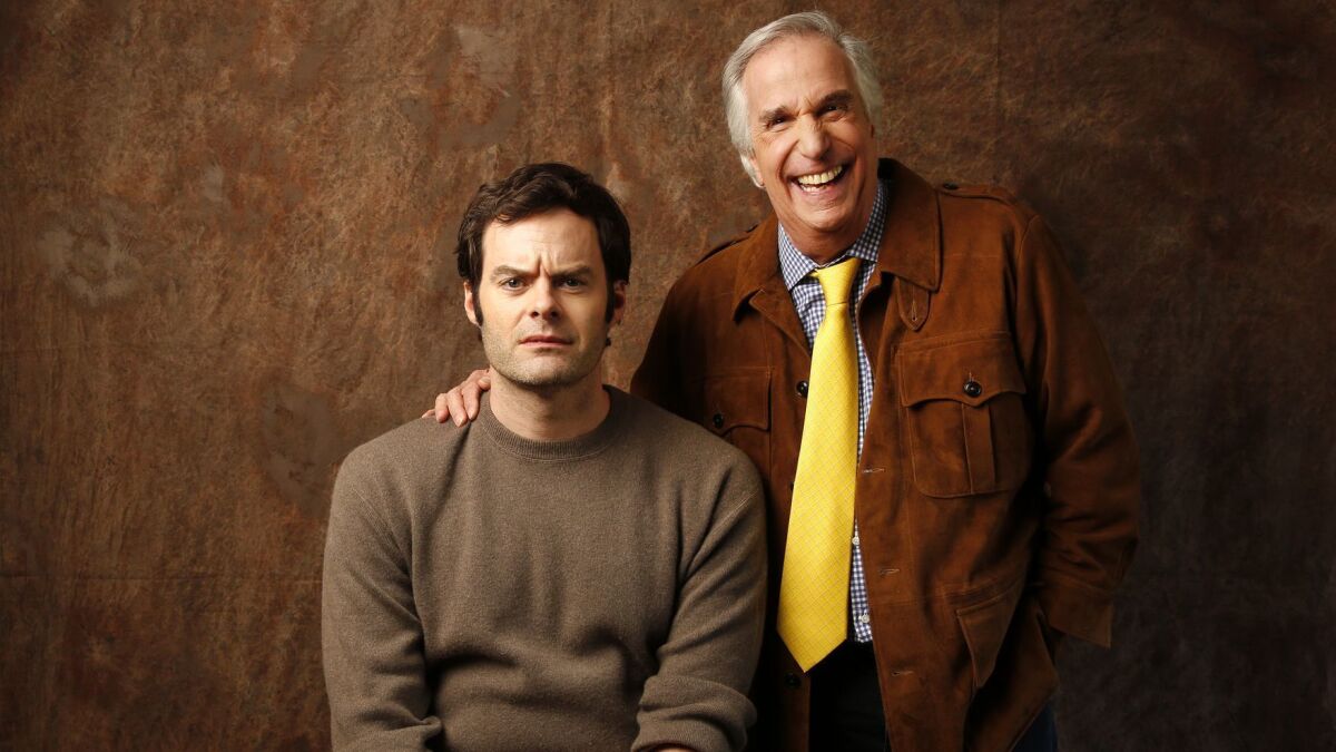 Bill Hader, left, with Henry Winkler of "Barry," a series Hader co-created with "Silicon Valley" writer Alec Berg that also marks his debut as a director.