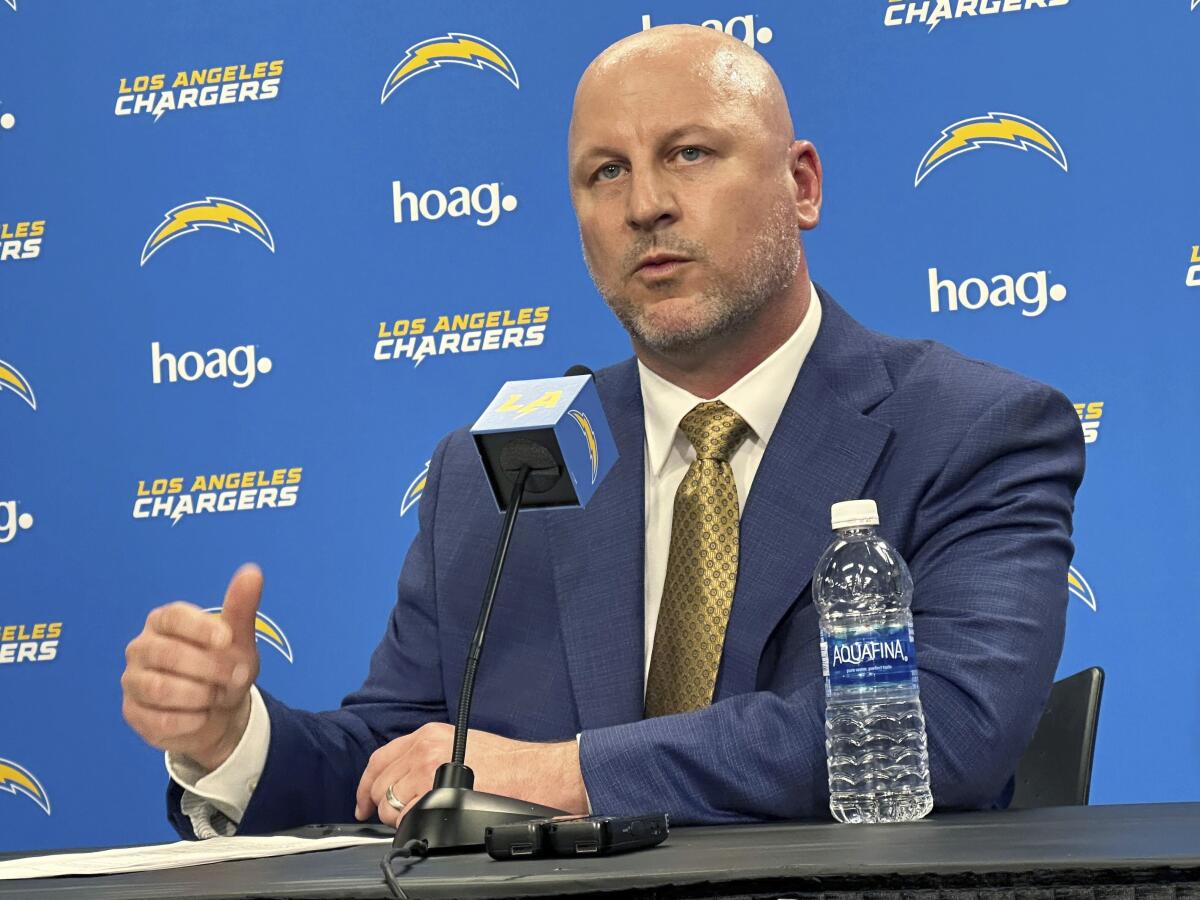 Chargers general manager Joe Hortiz answers questions during his introductory news conference.