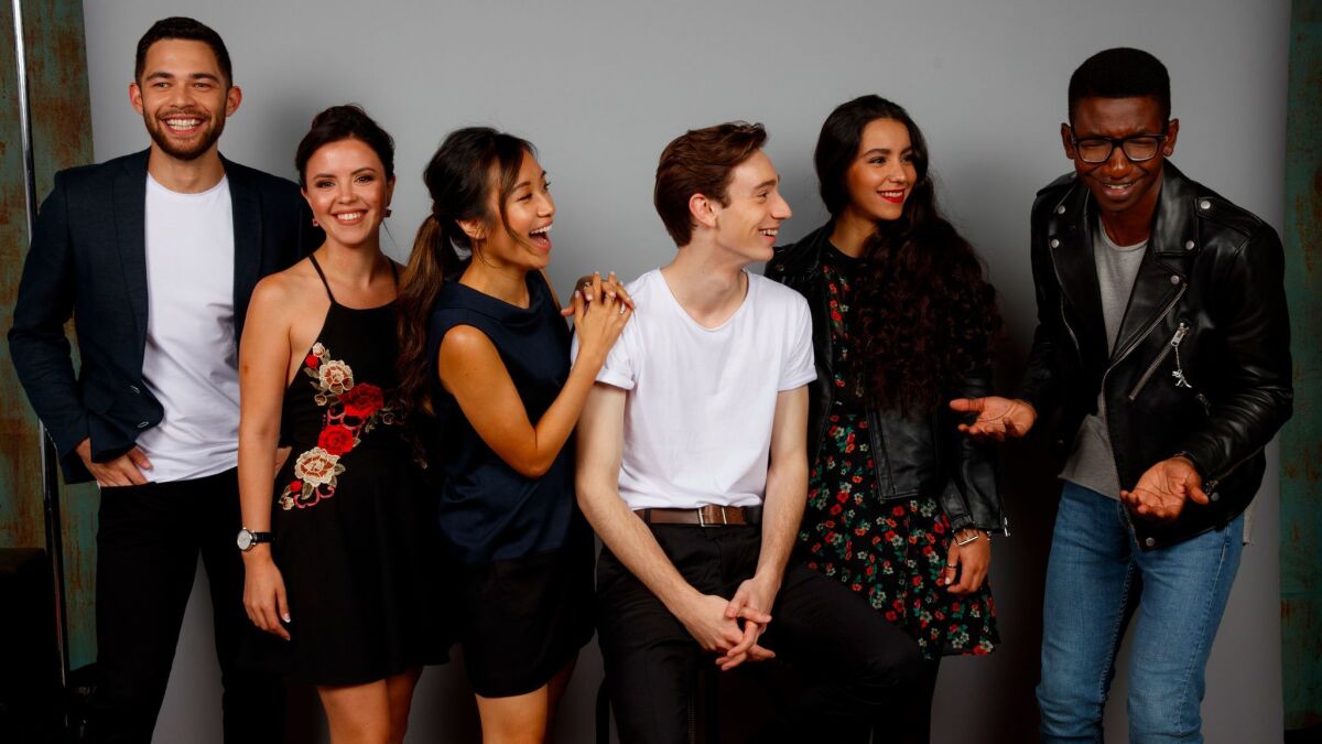 Vinnie Bennett, left, Mary Galloway, Ellen Wong, Theodore Pellerin, Lina El Arabi and Mamoudou Athie, members of TIFF's Rising Stars, at the 42nd Toronto International Film Festival.