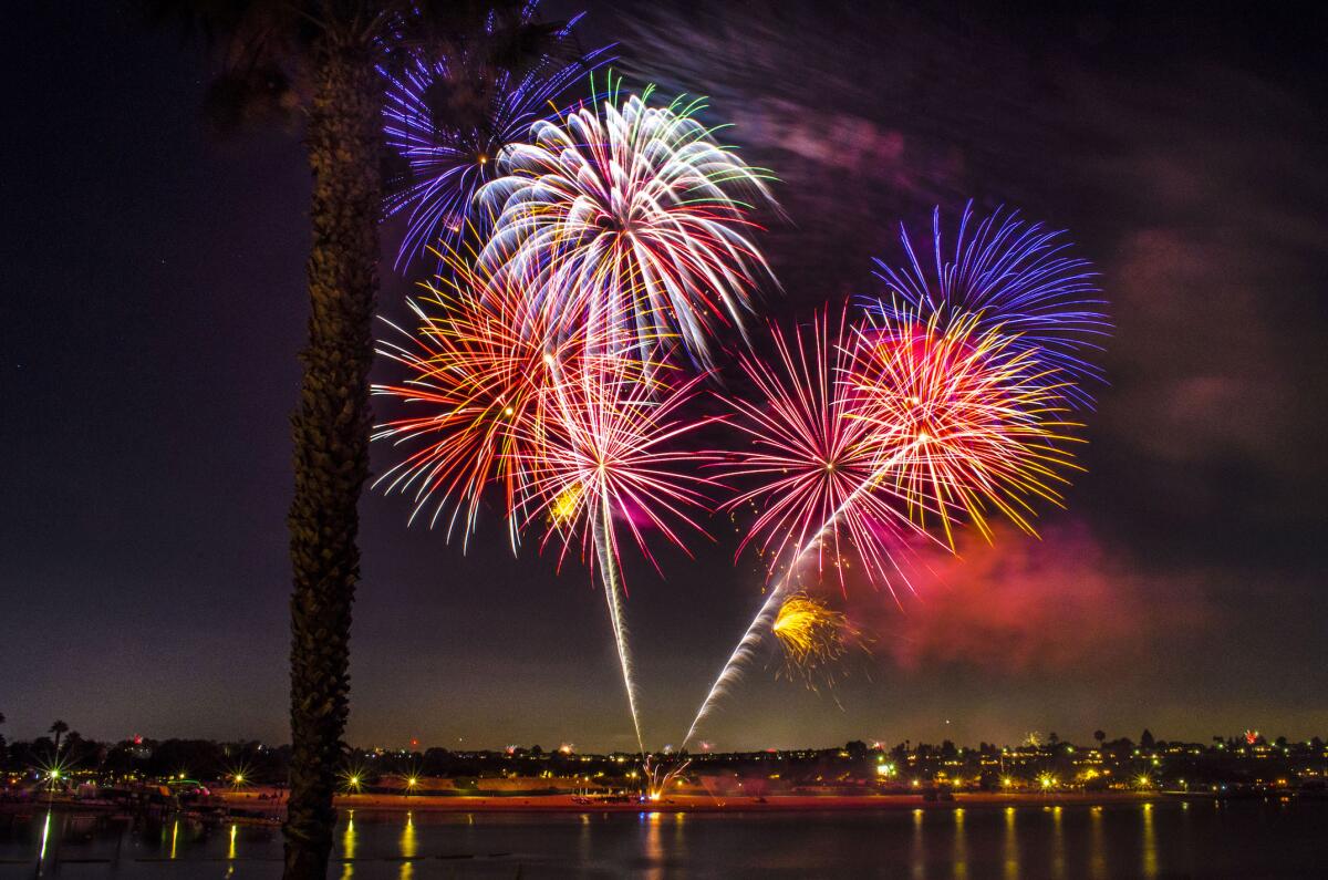 Independence Day fireworks on the Back Bay at Newport Dunes Waterfront Resort.