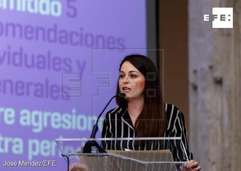 The Mexican and Central American director of Article 19 Ana Cristina Ruelas in the presentation of the annual report of 2018 on April 2, 2019 in Mexico City EPA-EFE/José Méndez