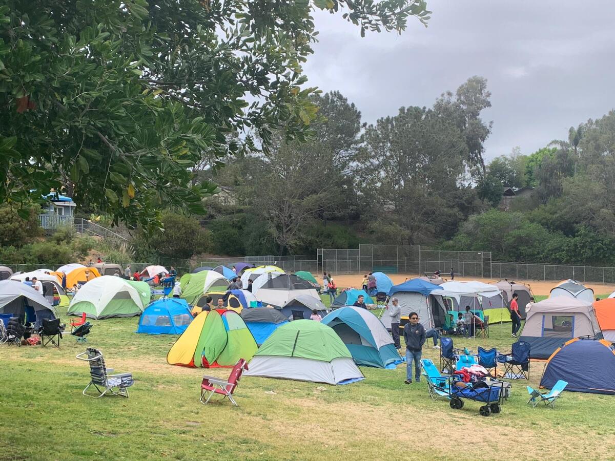 Tents on the Del Mar Hills field.