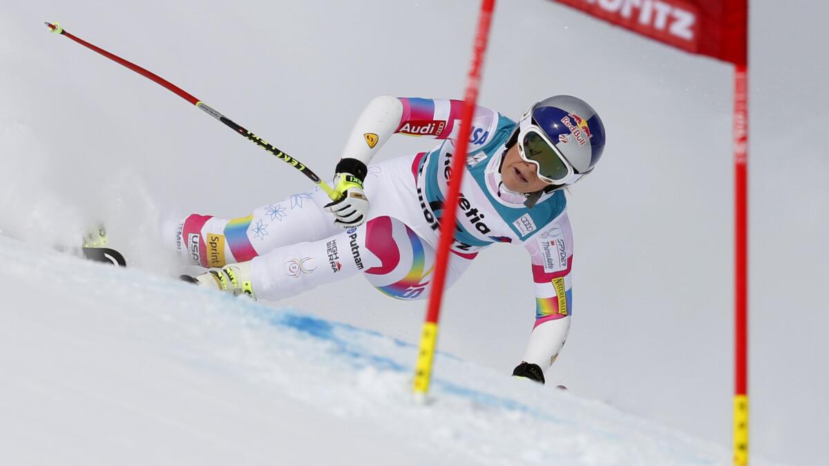 Lindsey Vonn speeds down the course en route to her victory in a World Cup super-G race in Switzerland on Sunday.