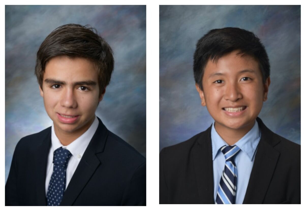 La Jolla Country Day School juniors Ricardo Cervera (left) and Terry Tran co-founded the Torrey Law Review.