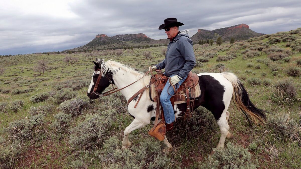 Interior Secretary Ryan Zinke rides a horse in the new Bears Ears National Monument near Blanding, Utah on May 9.