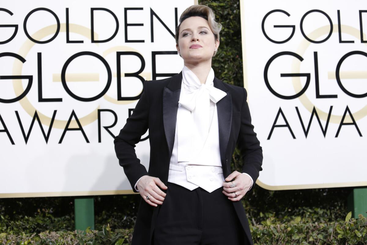 Evan Rachel Wood arriving at the 74th Golden Globe Awards show at the Beverly Hilton Hotel.