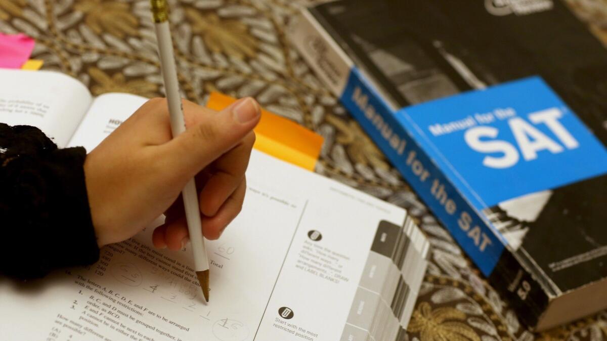 A student studies for the SAT in Pembroke Pines, Fla., in 2014.