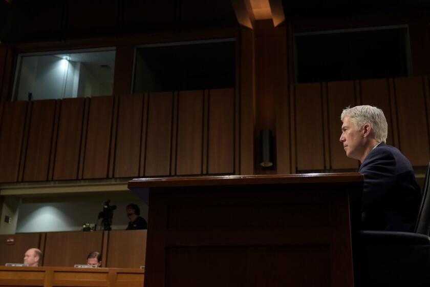 Supreme Court Justice nominee Neil Gorsuch testifies on Capitol Hill in Washington, Wednesday, March 22, 2017, during his confirmation hearing before the Senate Judiciary Committee. (AP Photo/Susan Walsh)