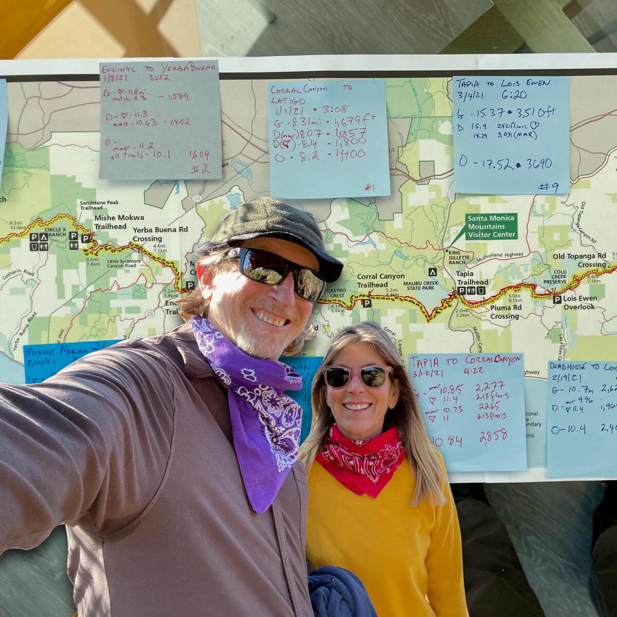 Guy Welles and his wife, Deb Adams-Welles. Their route on the Backbone Trail is behind them.