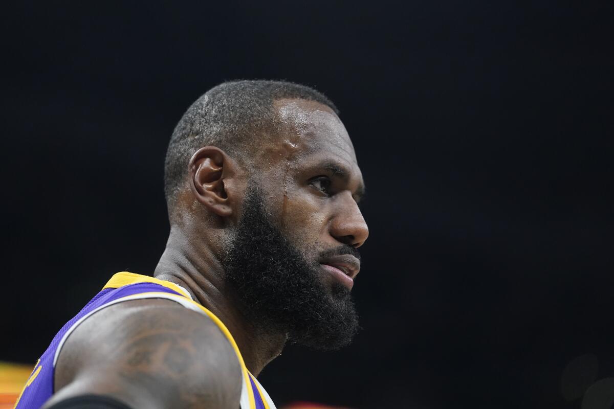 Los Angeles Lakers' LeBron James (6) in action during the second half of an NBA basketball game against the Indiana Pacers