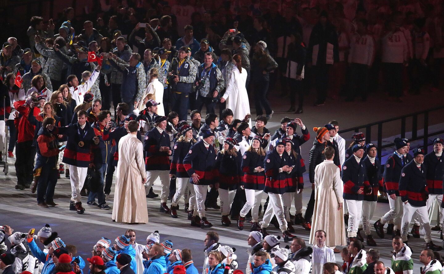 Team USA enters Fisht Olympic Stadium during the 2014 Sochi Winter Olympics Closing Ceremony.