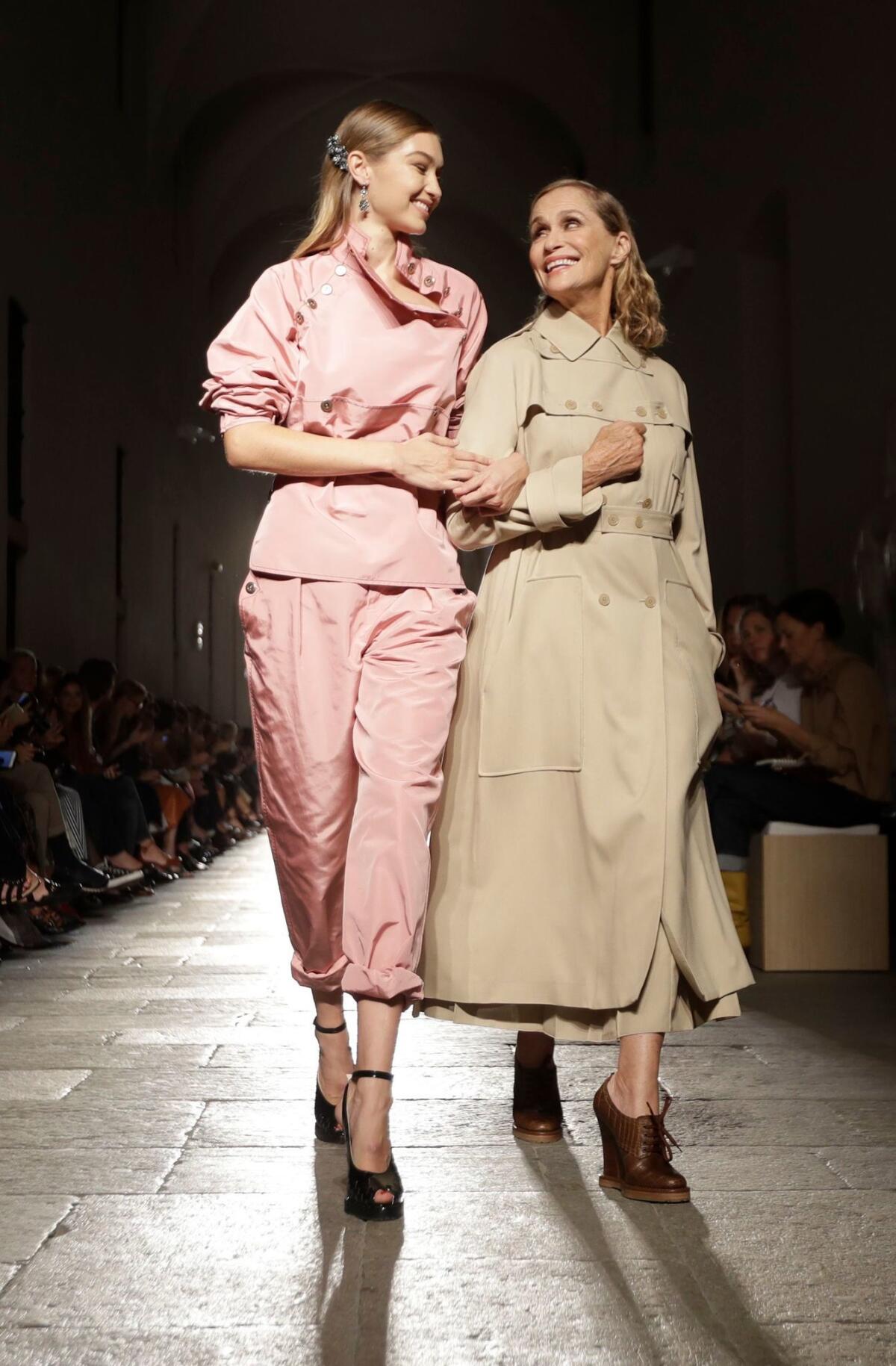 Gigi Hadid and Lauren Hutton as they take the catwalk for Bottega Veneta women’s Spring-Summer 2017 show.