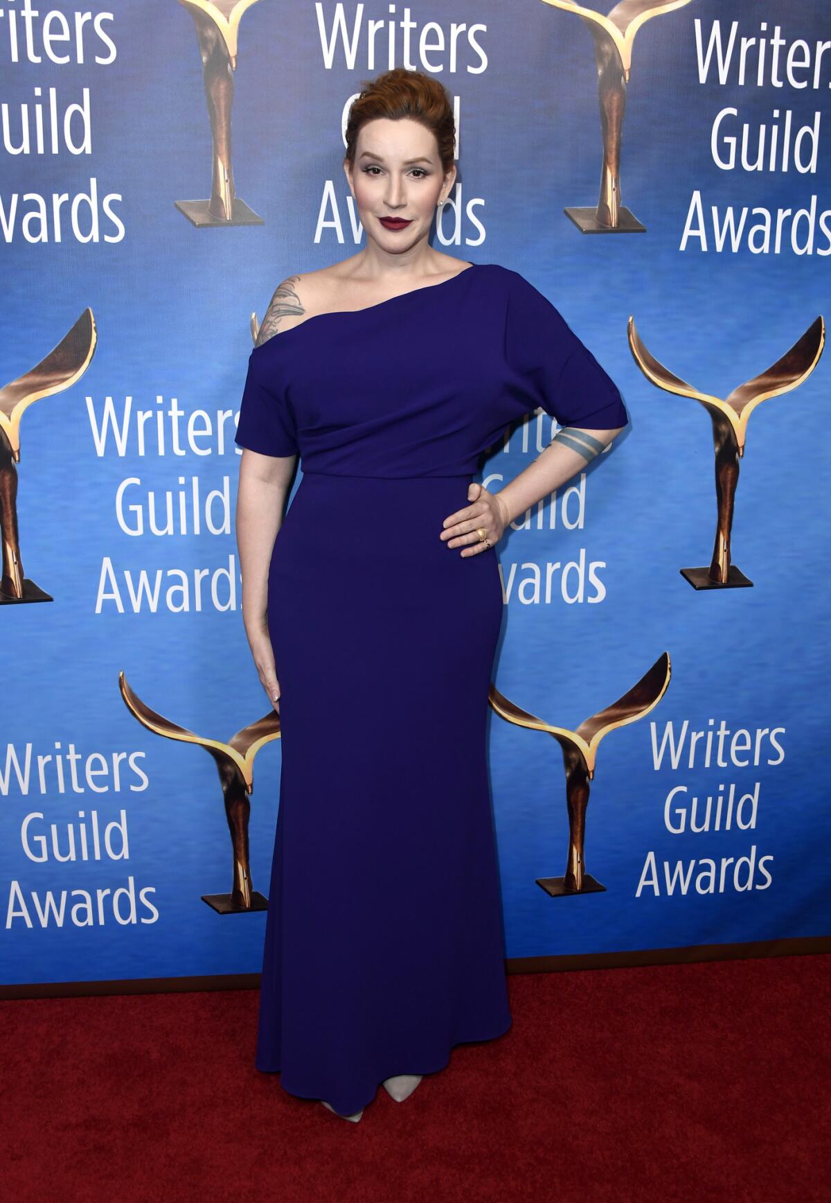Our Lady J in purple Badgley Mischka for the 2019 Writers Guild Awards L.A. Ceremony at the Beverly Hilton in Beverly Hills on Feb. 17.