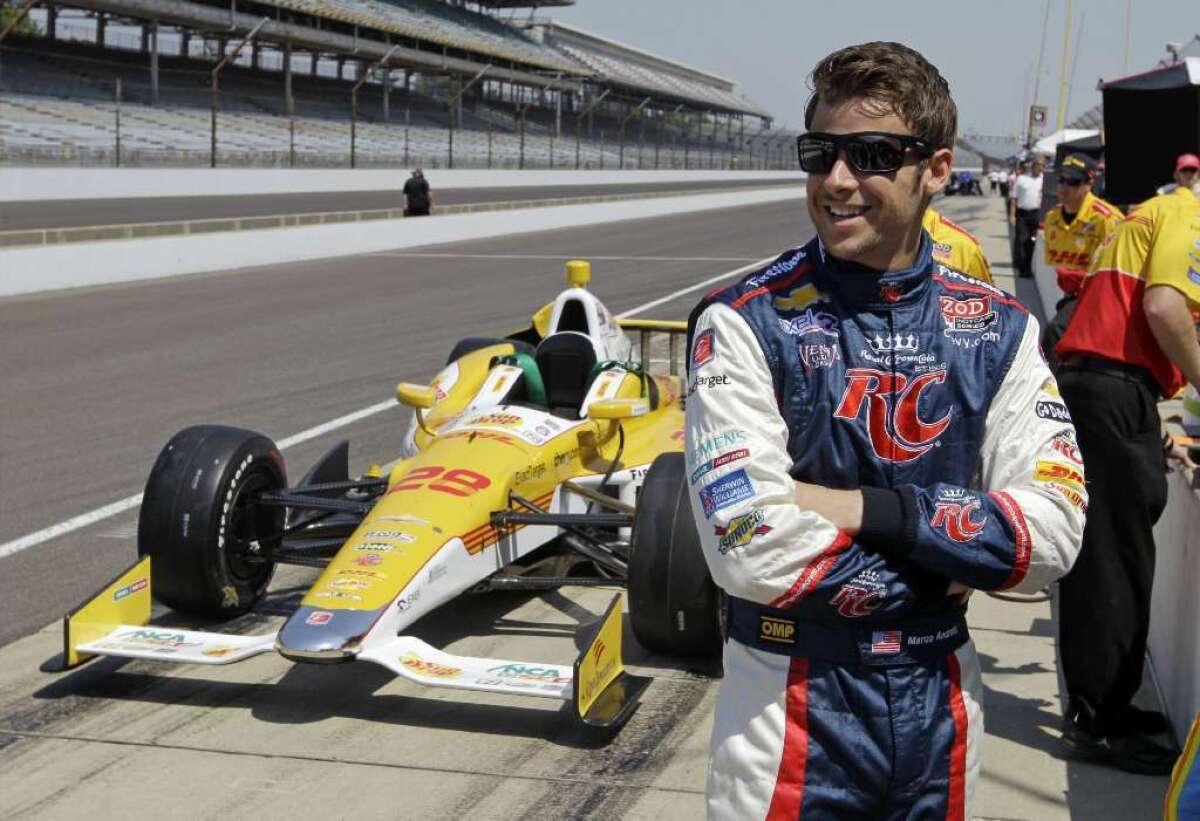 IndyCar driver Marco Andretti watches practice for the Indianapolis 500 in 2012.