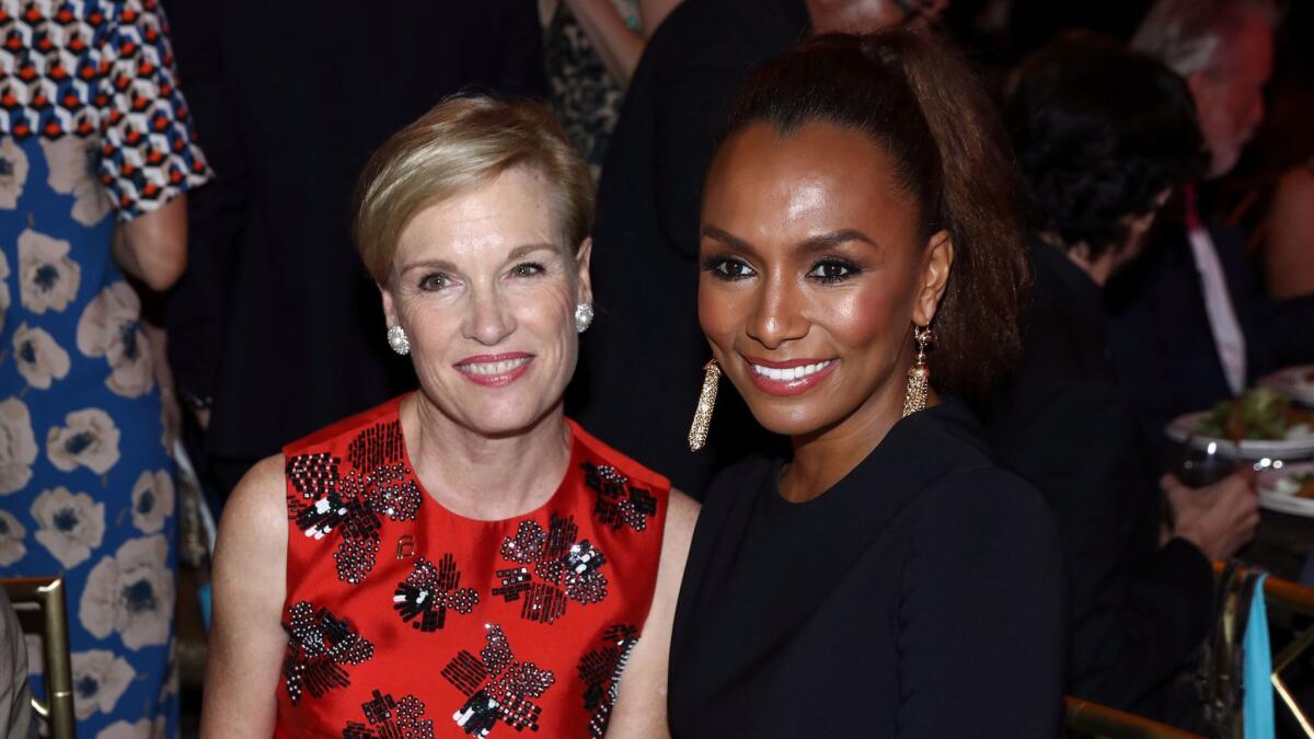 Cecile Richards, left, and Janet Mock at the 27th annual PEN Center USA awards