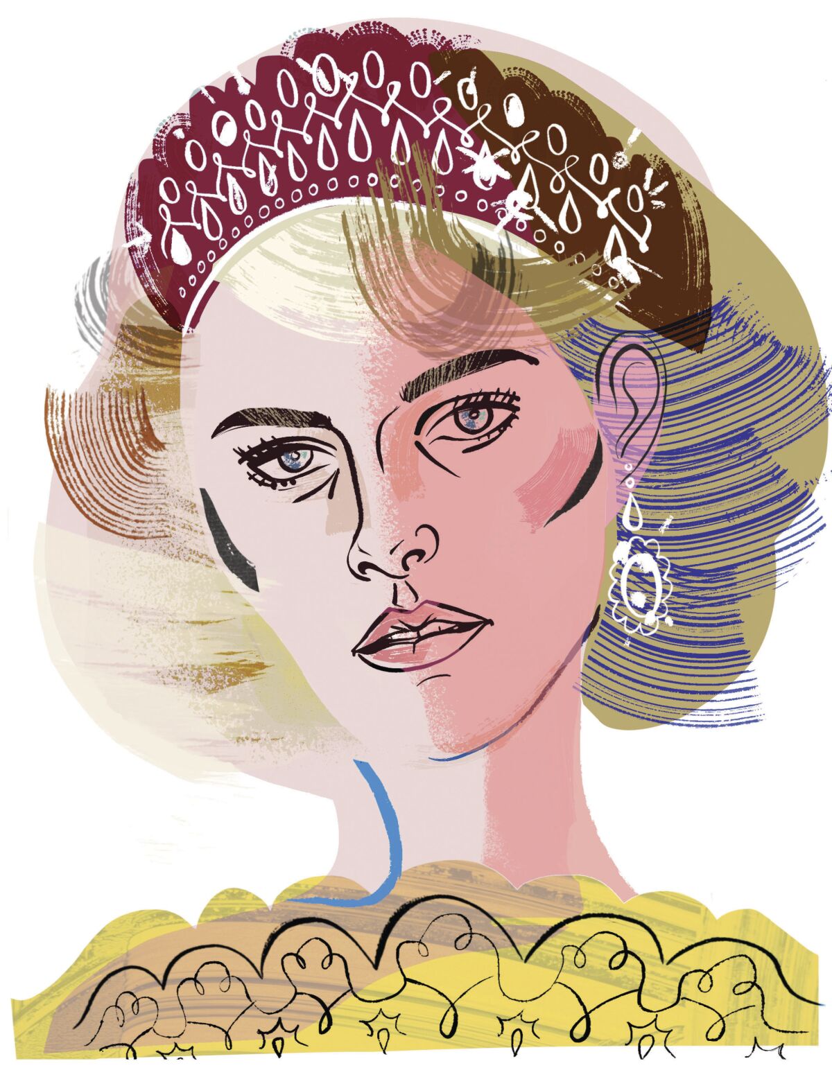 Illustration of Kristen Stewart in her role as Princess Diana