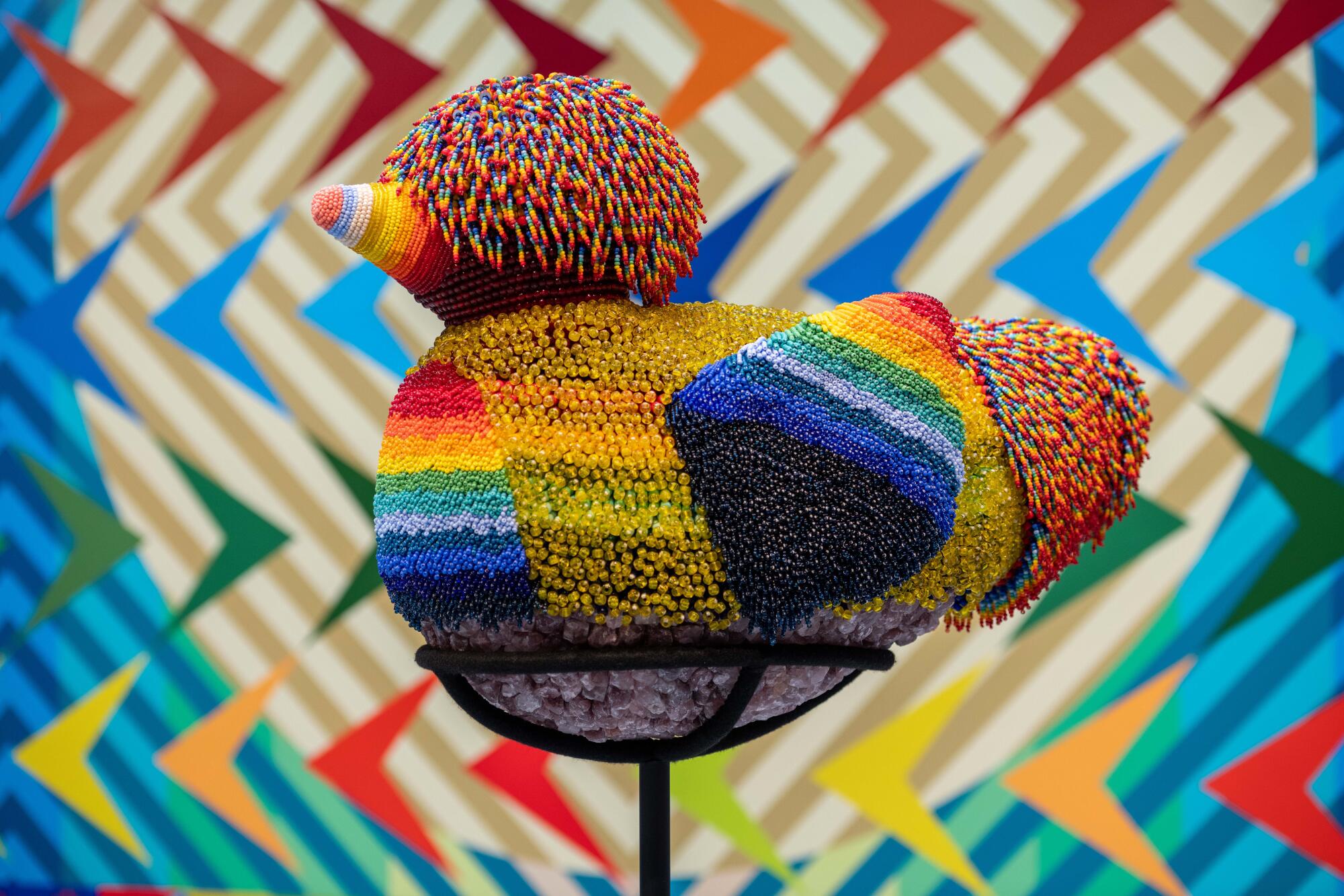 Detail of a piece from Jeffrey Gibson's works at the Venice Bienniale, which have been reinstalled at L.A.'s Broad museum.