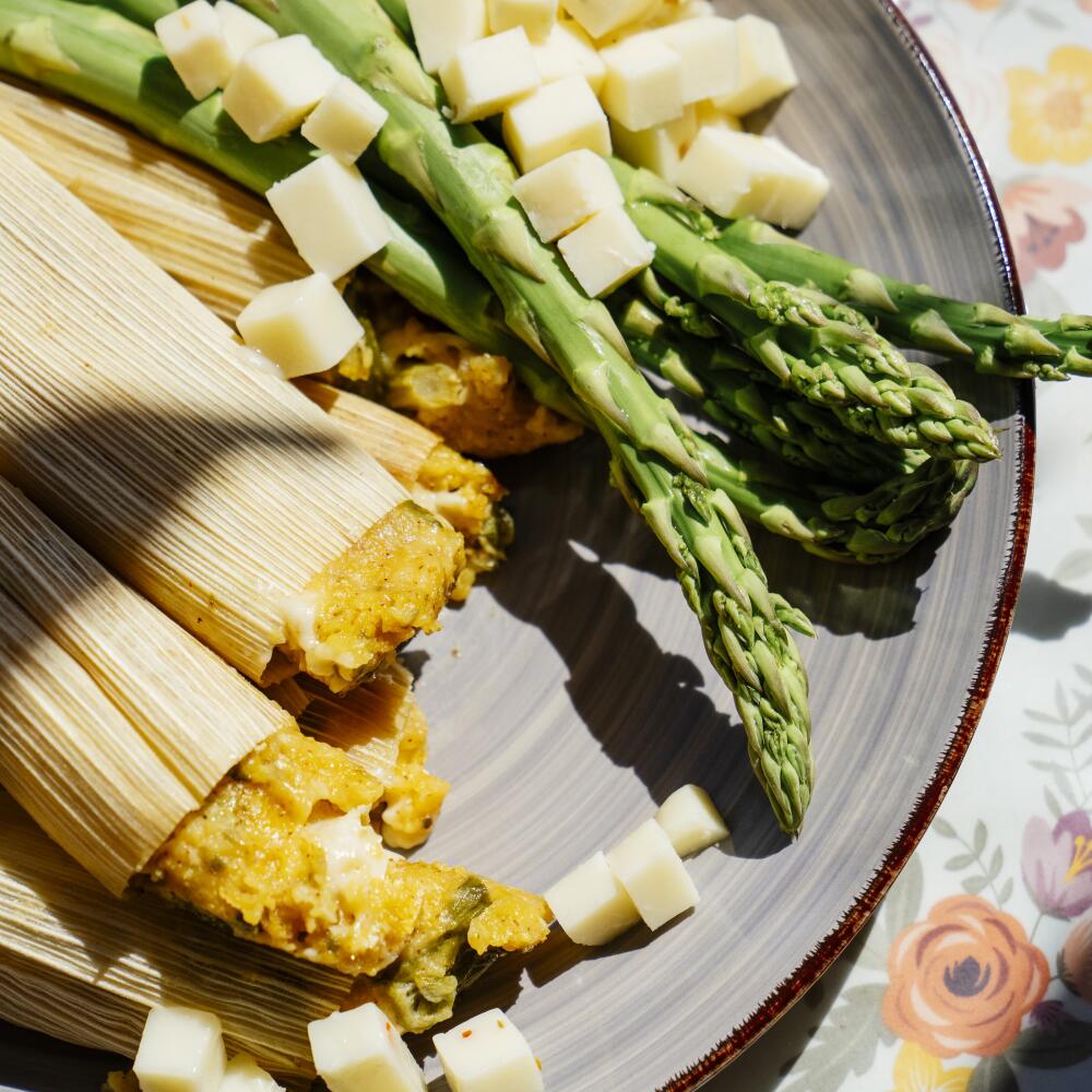 Asparagus and pepper jack cheese tamales