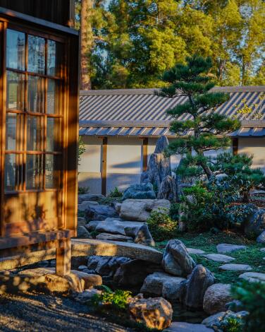 The garden courtyard at the Huntington's new Japanese Heritage Shōya House