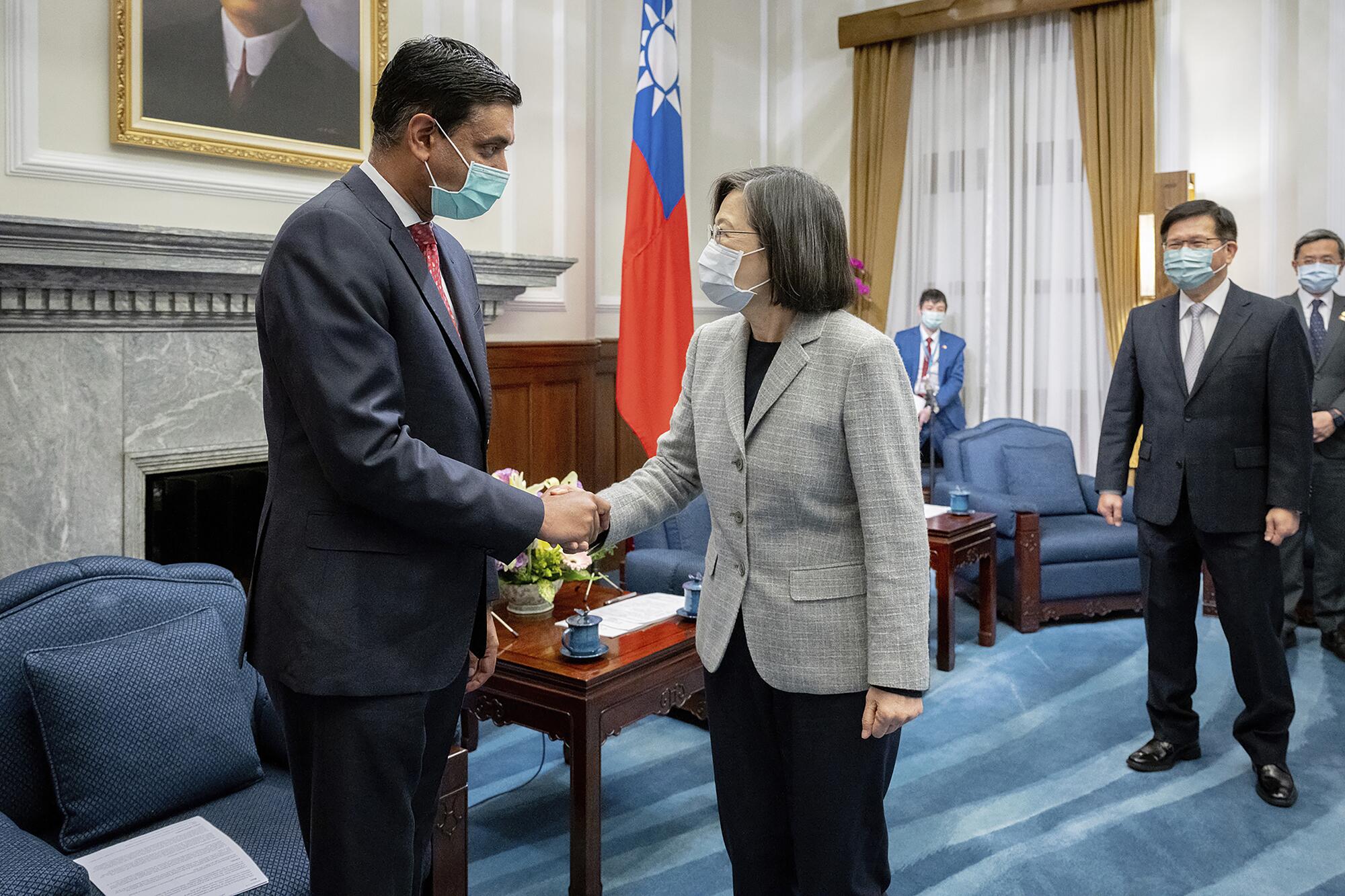In this photo released by the Taiwan Presidential Office, Taiwan's President Tsai 