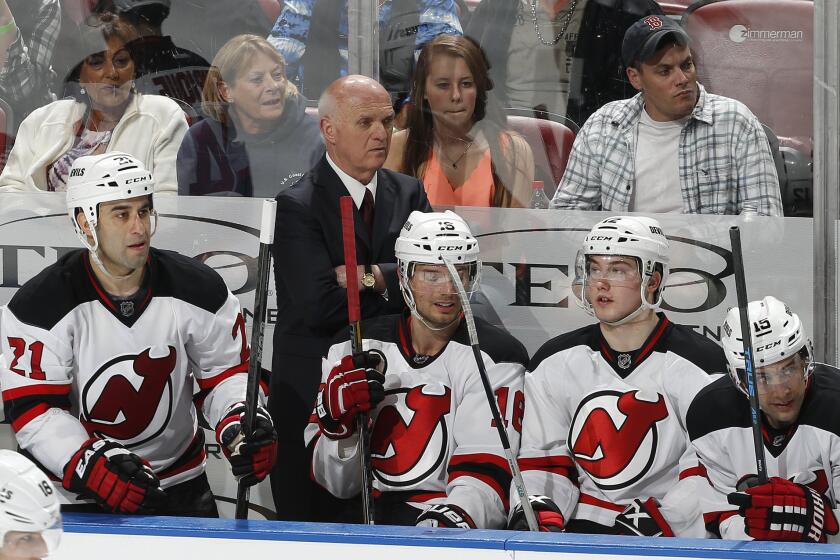 Devils president/general manager Lou Lamoriello looks on during the third period of an April game against the Panthers.