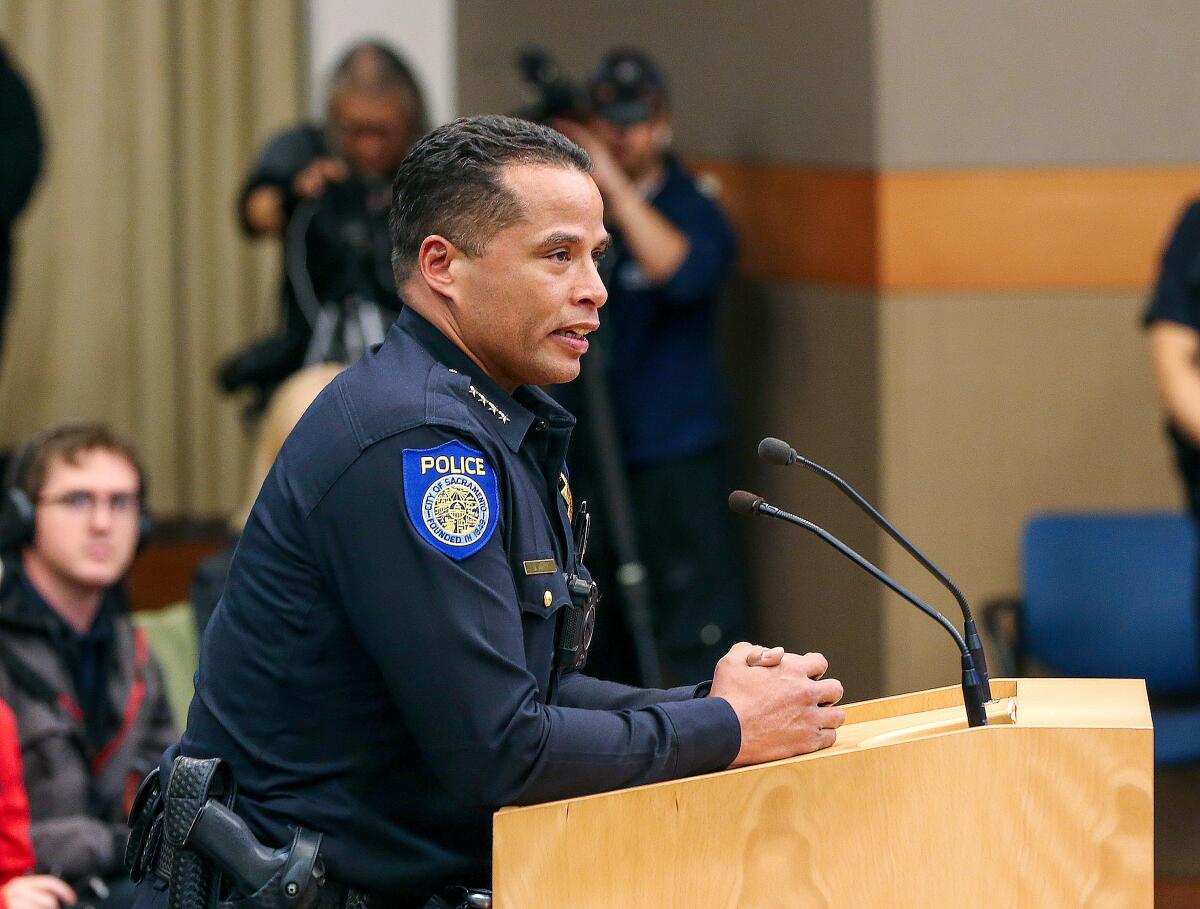 Then-Chief Daniel Hahn speaks at City Council meeting