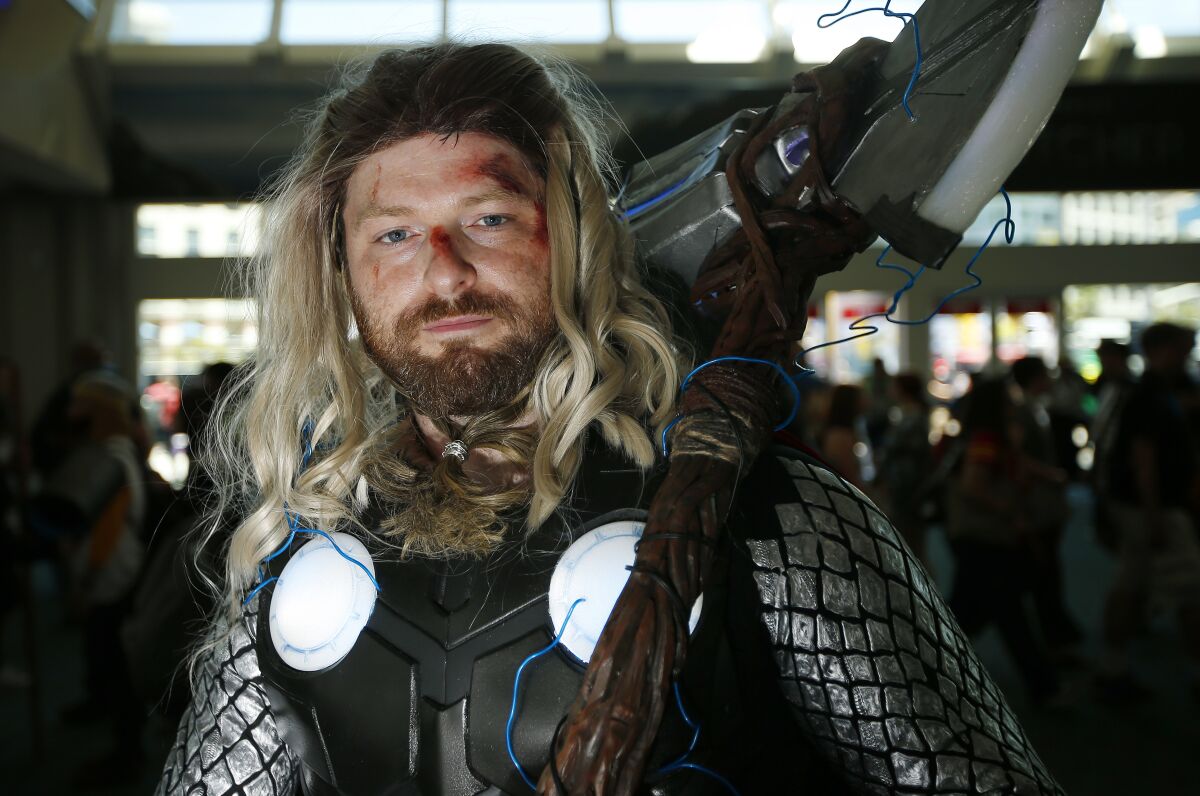 Alex Daniel of Cincinnati dressed as Thor at Comic-Con International in San Diego on July 18, 2019.