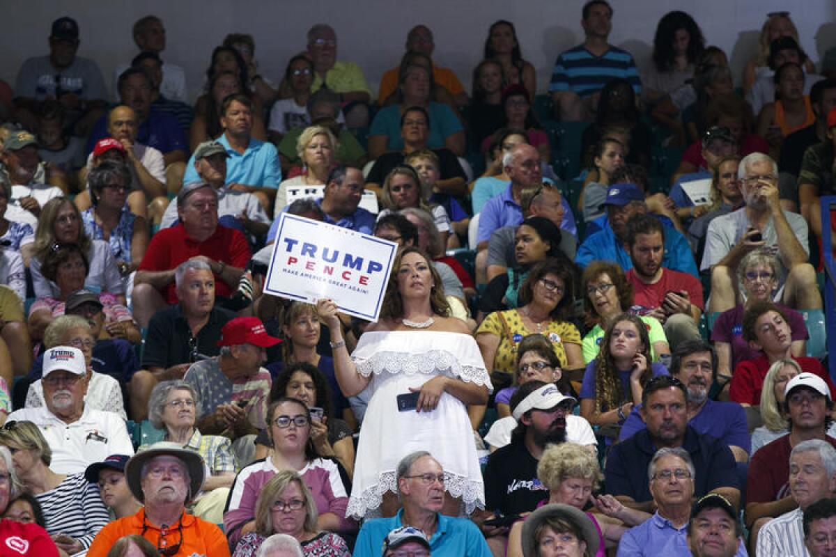 A crowd waits for Donald Trump at a rally at the University of North Carolina in Wilmington, N.C., on Tuesday.