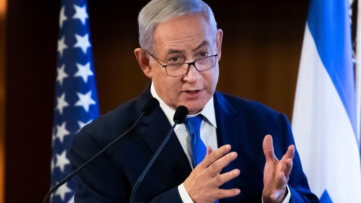 Israeli Prime Minister Benjamin Netanyahu addresses a conference of American Jewish leaders in Jerusalem on Monday.