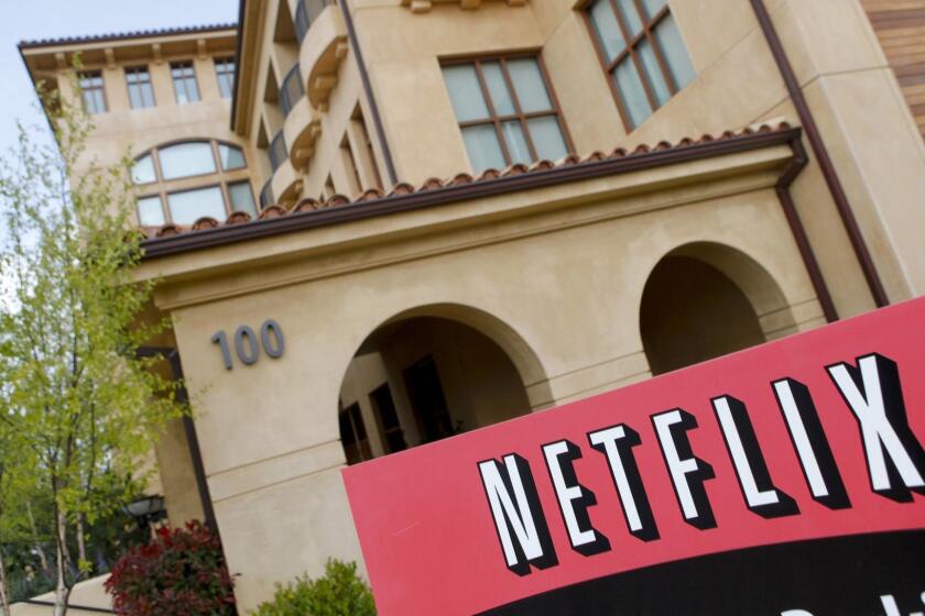(FILES) In this file photo taken on April 13, 2011, The Netflix company logo is seen at Netflix headquarters in Los Gatos, California. - Netflix on May 28, 2019, became the first major studio to say it would reconsider its investment in Georgia should a controversial abortion law in the US state, known as the Hollywood of the South, go into effect. (Photo by Ryan Anson / AFP)RYAN ANSON/AFP/Getty Images ** OUTS - ELSENT, FPG, CM - OUTS * NM, PH, VA if sourced by CT, LA or MoD **