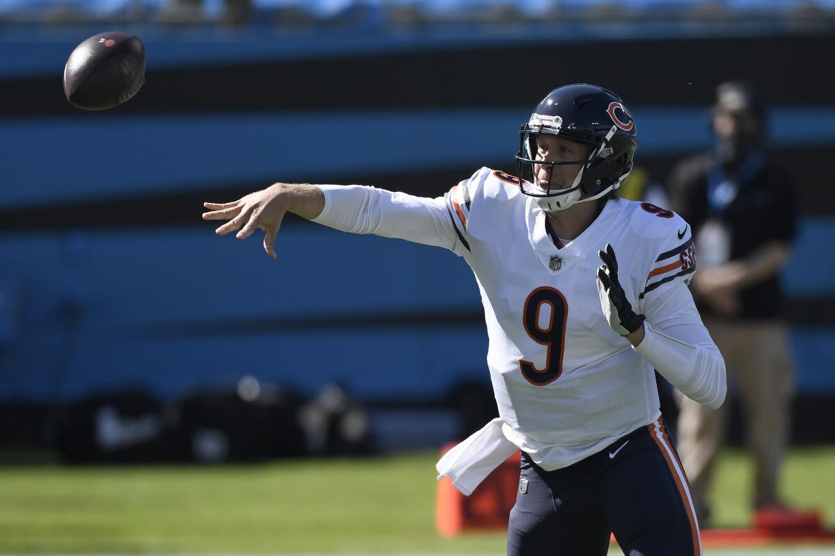 Chicago Bears quarterback Nick Foles passes against the Carolina Panthers on Sunday.