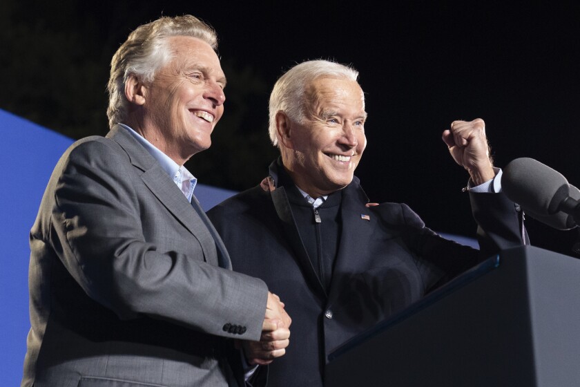 President Biden campaigned with former Virginia Gov. Terry McAuliffe on Oct. 26.