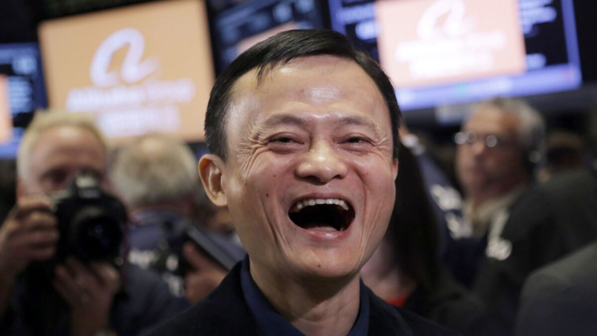 Jack Ma, founder of Alibaba, smiles during the company's Sept. 19, 2014, initial public offering on the New York Stock Exchange.