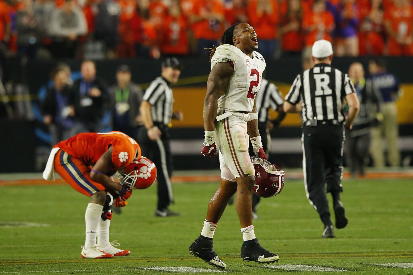 Alabama running back Derrick Henry celebrates after defeating the Clemson Tigers in the 2016 College Football Playoff championship game.