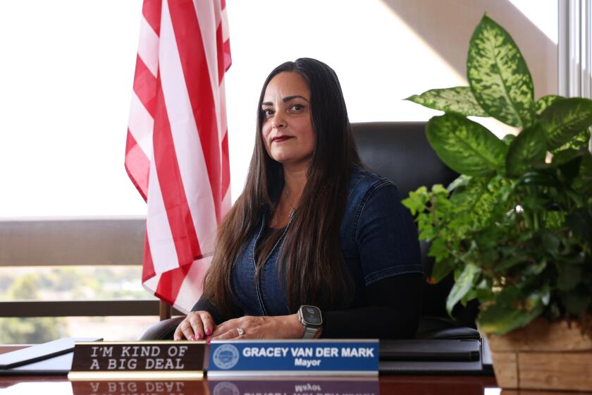 HUNTINGTON BEACH-CA-MAY 29, 2024: Huntington Beach Mayor Gracey Van Der Mark is photographed in her city hall office on May 29, 2024. (Christina House / Los Angeles Times)